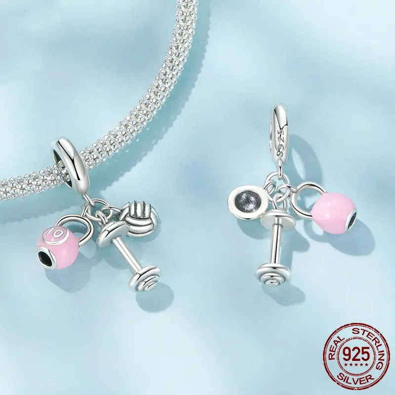 Kettlebell Volleyball Dumbbell Pendant Parts S925 Sterling