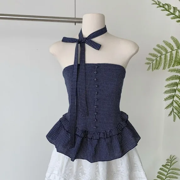 Plaid Camisole Women's Tube Top Blue - Shop at LoveMi