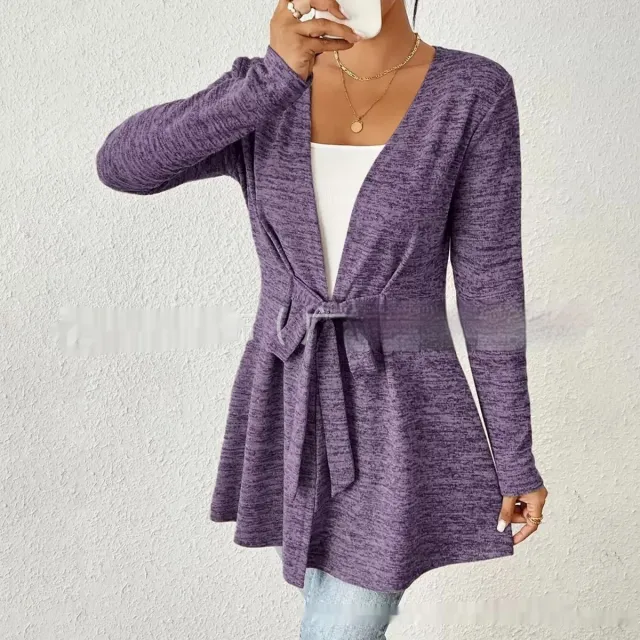 Solid Color Long Sleeve Lace Up Casual Loose Cardigan Top Women's Coat Light Purple - Shop at LoveMi