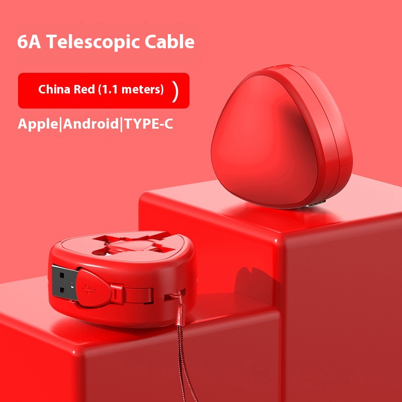 Triangular Telescopic Three-in-one Charge Cable – Chinese Red