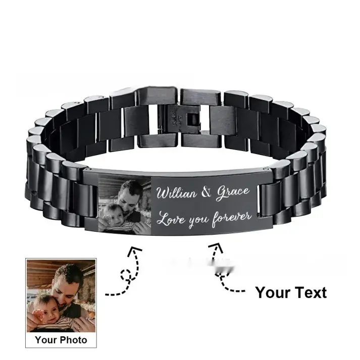 Men's Lettering Bracelet Stainless Steel Curved Piece
