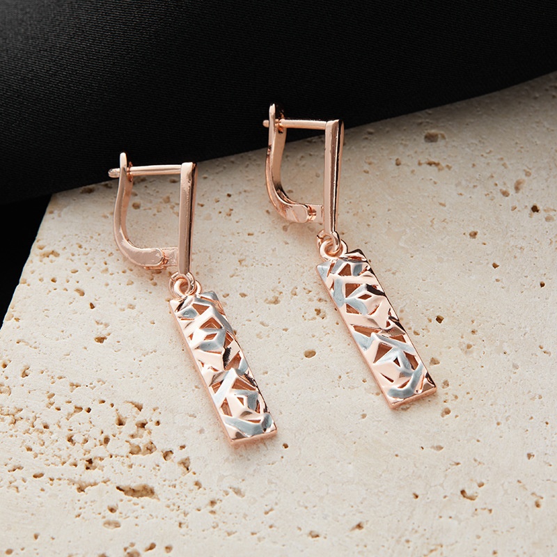 Boucles d'oreilles à tige creuses rectangulaires élégantes bicolores