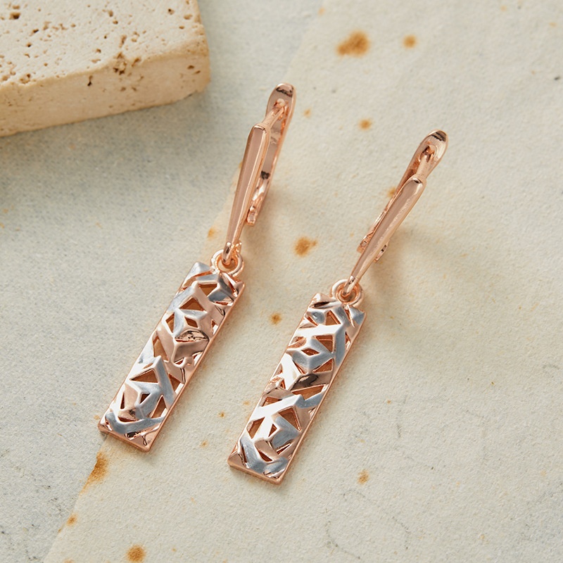 Boucles d'oreilles à tige creuses rectangulaires élégantes bicolores