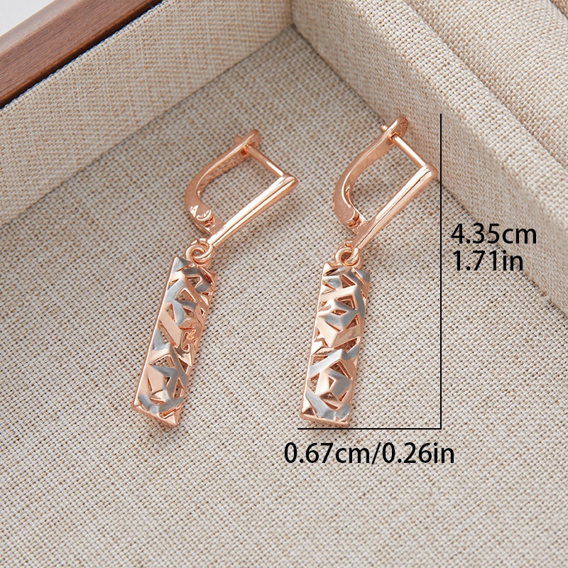 Boucles d'oreilles à tige creuses rectangulaires élégantes bicolores