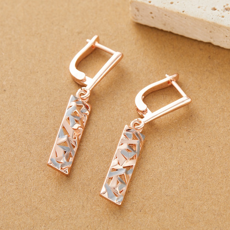 Boucles d'oreilles à tige creuses rectangulaires élégantes bicolores
