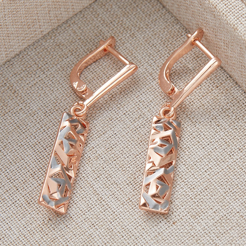 Boucles d'oreilles à tige creuses rectangulaires élégantes bicolores