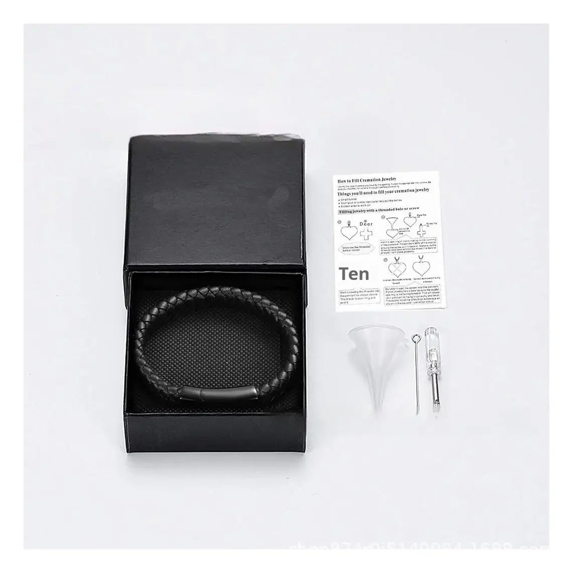 Leather Stainless Steel Cinerary Casket Bracelet