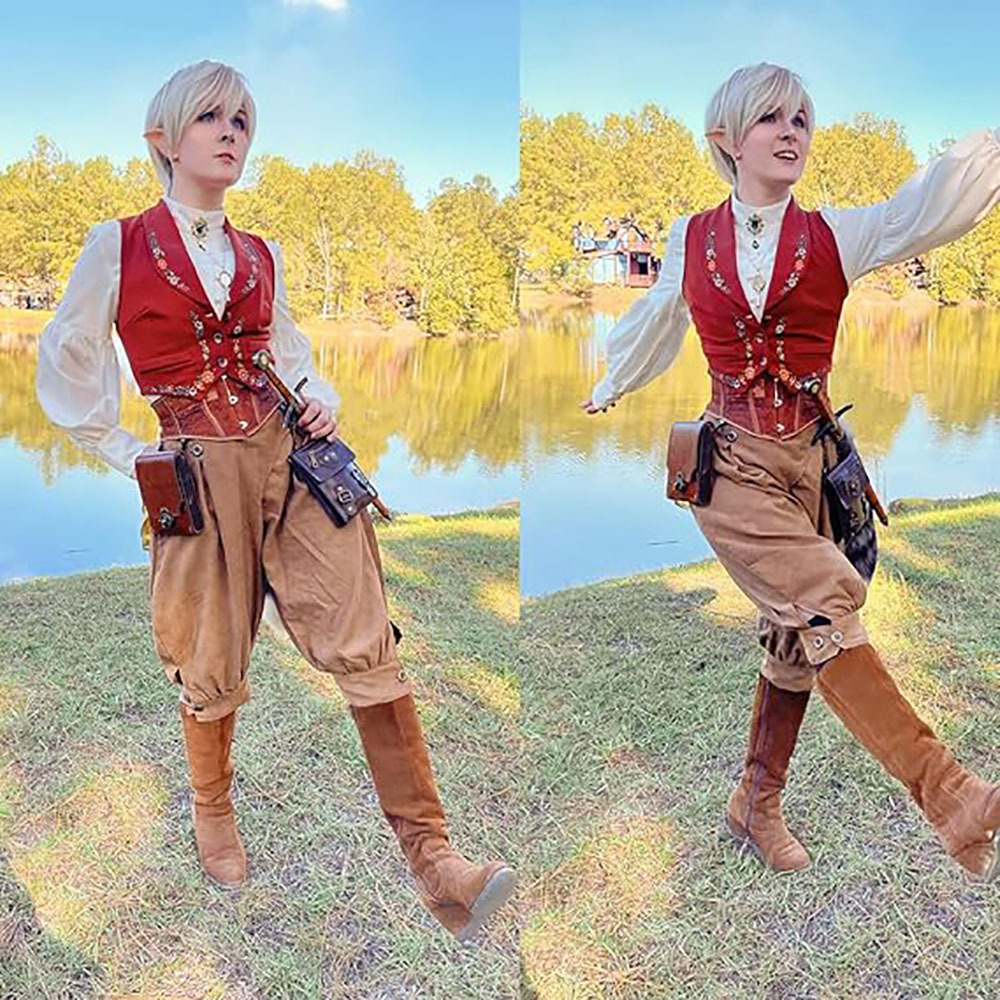 Medieval Renaissance Retro Pirate Suede High Waist Double Breasted