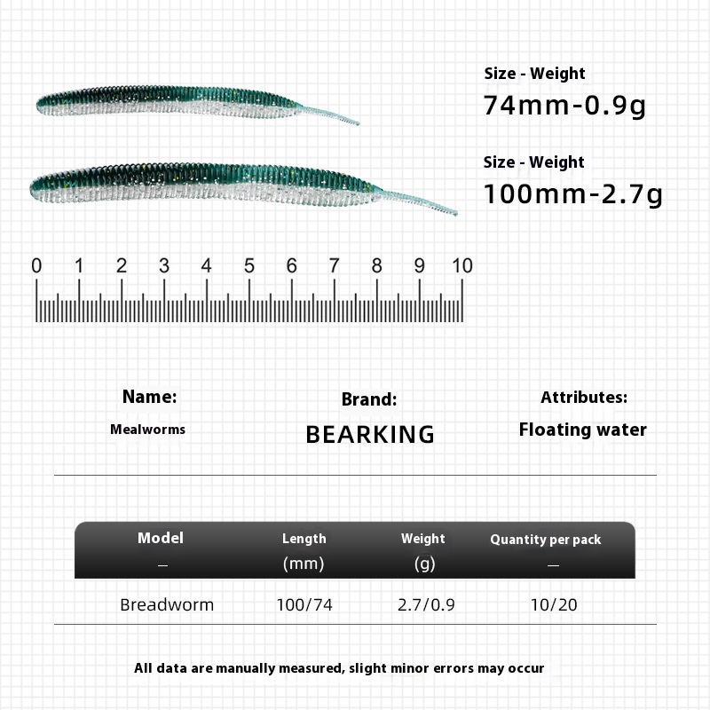 Lure Noodle Worm Soft Bait Lead-free Mealworm