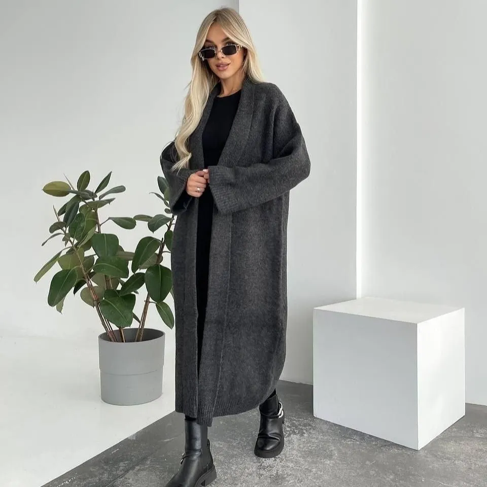 Autumn And Winter New Elegant Cardigan Sweater Coat For Women - Dark Grey