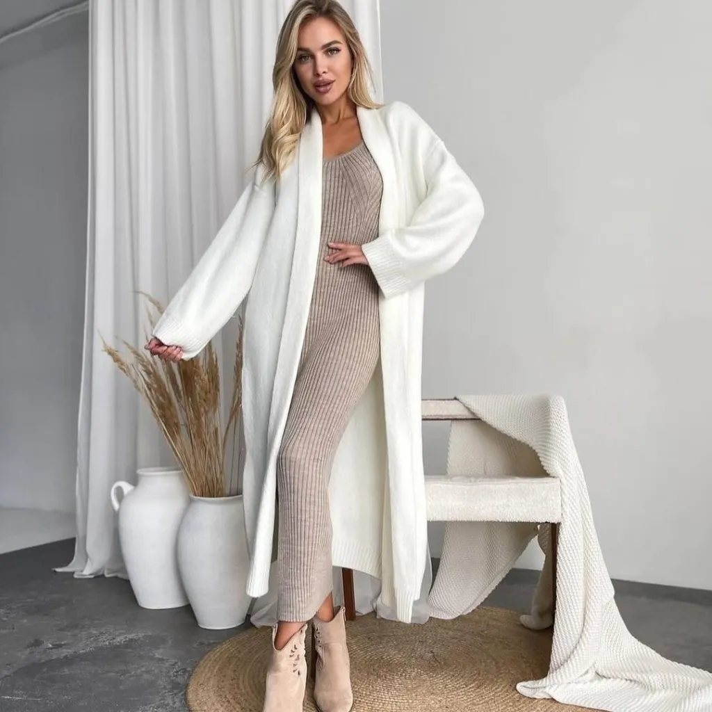 Autumn And Winter New Elegant Cardigan Sweater Coat For Women - White