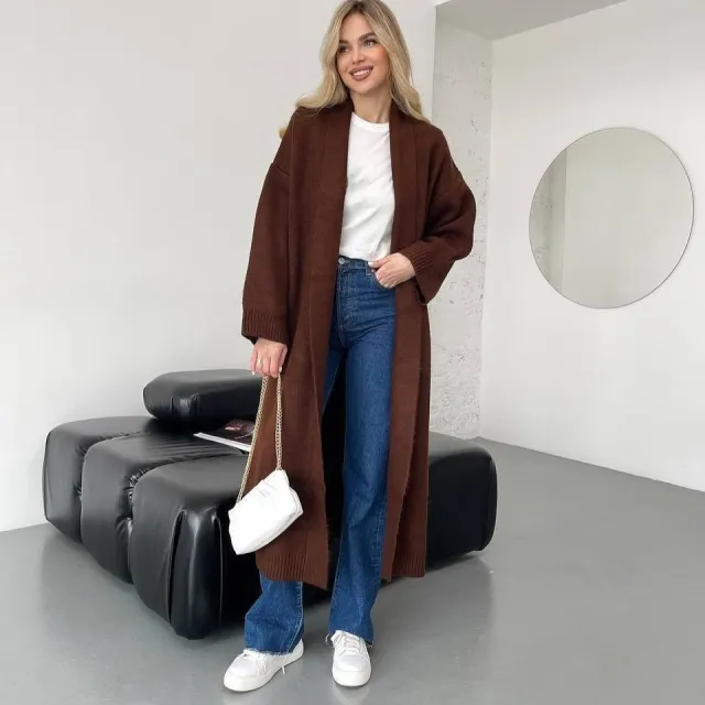 Autumn And Winter New Elegant Cardigan Sweater Coat For Women Brown - Shop at LoveMi