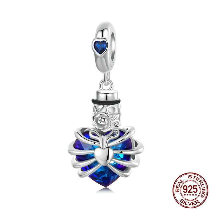 Rose Heart Diy Pendant Parts S925 Silver Beaded - Blue
