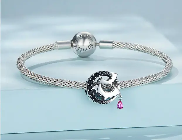 Halloween Black Zircon Bracelet Beads Moon