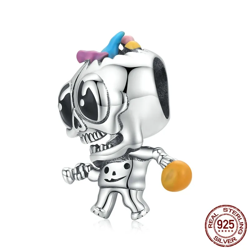 Halloween Skull DIY Bead Ornament Accessories S925 Silver Beaded - Scc1955