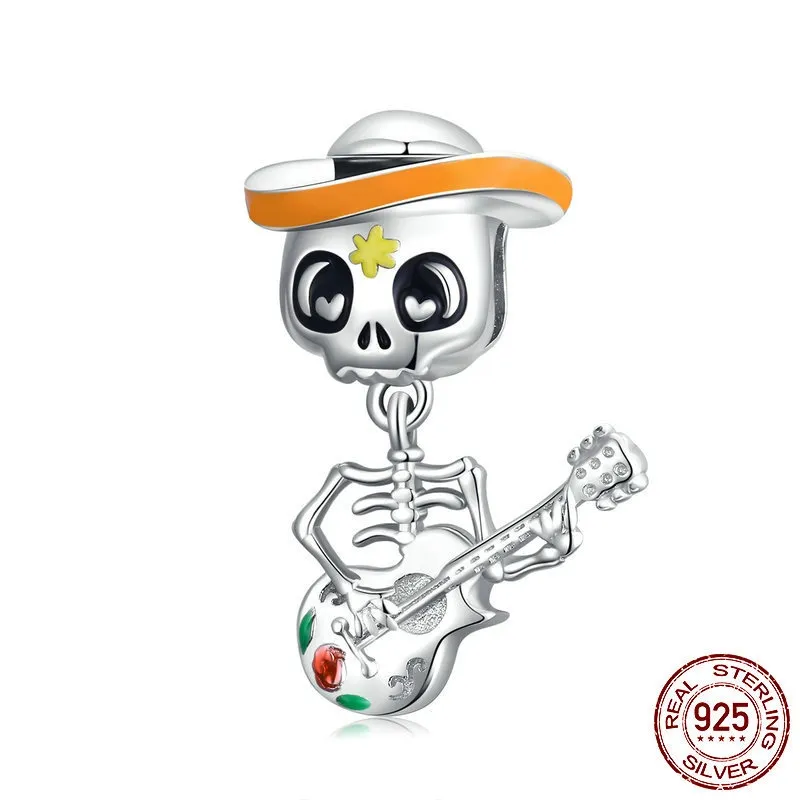 925 Silver Guitar Skull Bracelet Halloween DIY Bead - Bsc327