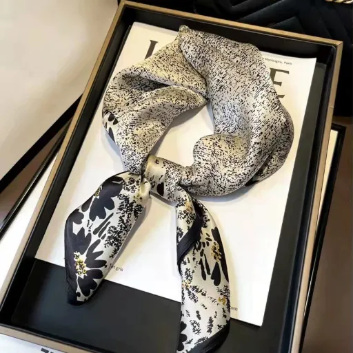 Kerchief Scarf Letter Printed Scarf Scarf Imitated Silk Scarves Small Flower Clusters - Shop at LoveMi