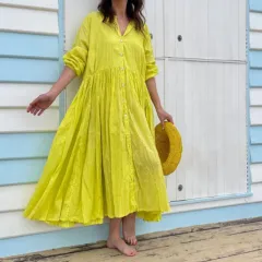 Women's Twist & Go Summer Dress Button Front - Yellow - View 1