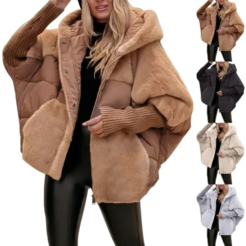 Women's Loose Cotton Coat Faux Fur Patchwork Winter Comfort