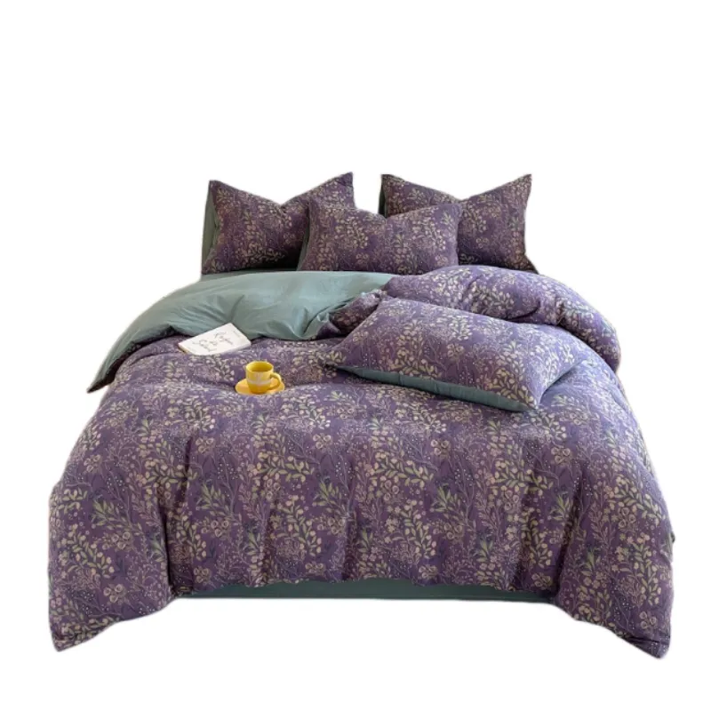 Four-piece Cotton Double-layer Bedding Set - Purple