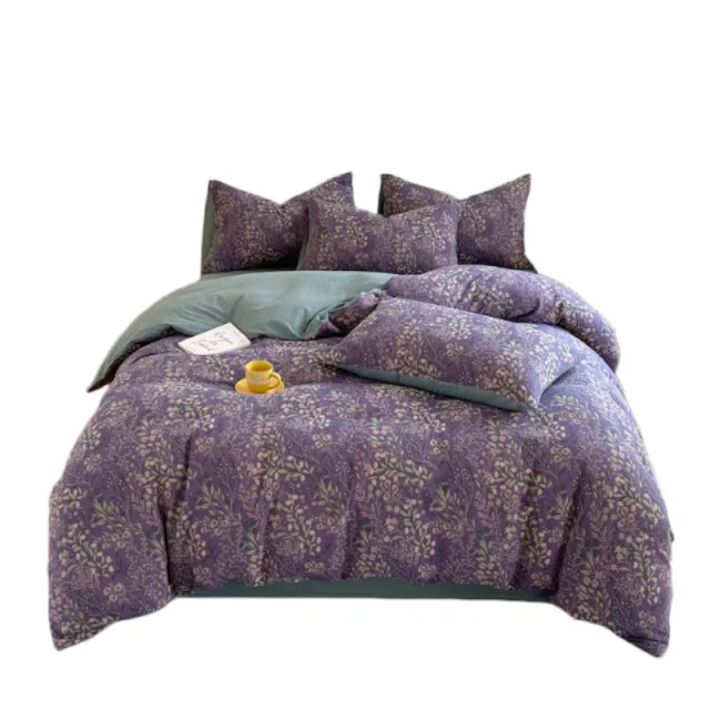 Four piece Cotton Double layer Bedding Set Purple - Shop at LoveMi