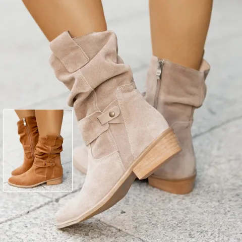 Pointed Toe Mid-calf Boots Fashion Suede Zipper Western Boot