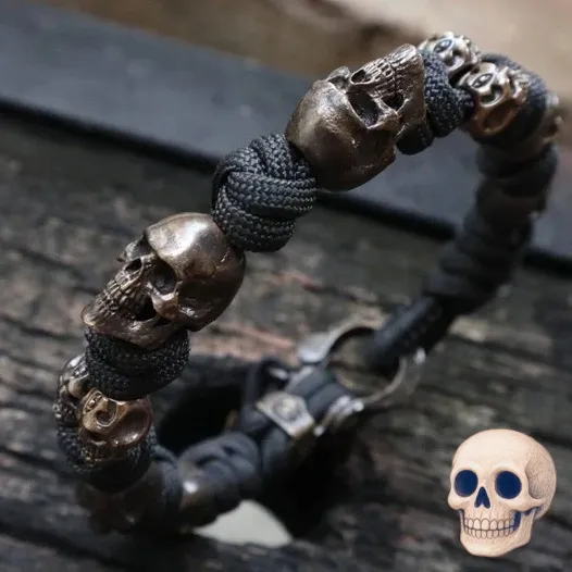 Halloween Jewelry Skull Premium Paracord Bracelet Stylish Skull Premium Paracord Bracelet Men's Handmade Punk Hiphop Woven Bracelet Creative
