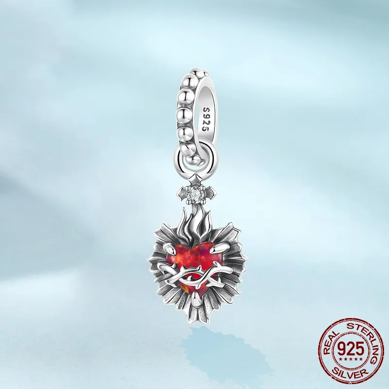 Vintage Cross Love Heart Pendant Parts S925 Sterling Silver Diy Beaded - Scc3173
