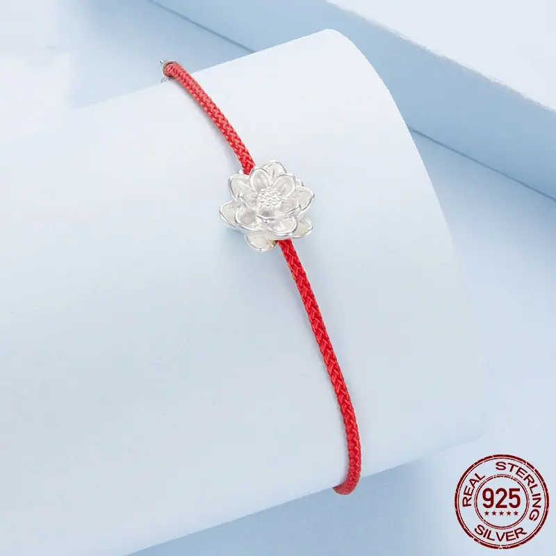 Original S925 Pure Silver Lotus Red Rope Bracelet
