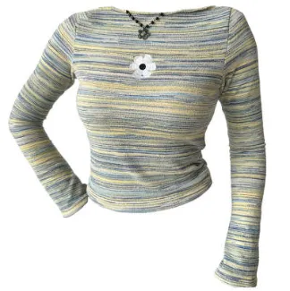 Women's American style Retro Contrast Striped Shoulder Slim fit Crop top Green - Shop at LoveMi