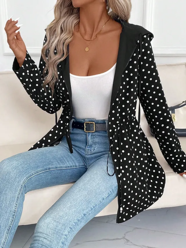 Women's Double sided Reversible Hooded Zipper Jacket Polka Dot - Shop at LoveMi