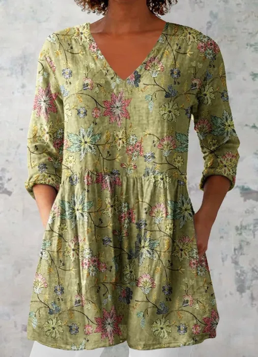 Printed Casual V neck Women's Top C264E - Shop at LoveMi