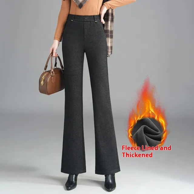 Women's Fashionable Stylish Casual Fleece lined Slim Flare Pants Black And Gray - Shop at LoveMi