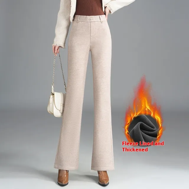 Women's Fashionable Stylish Casual Fleece lined Slim Flare Pants Oatmeal Color - Shop at LoveMi