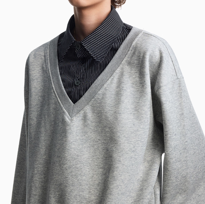 Autumn Stitching Plaid Shirt Collar Sweater Men's Fake Two Pieces