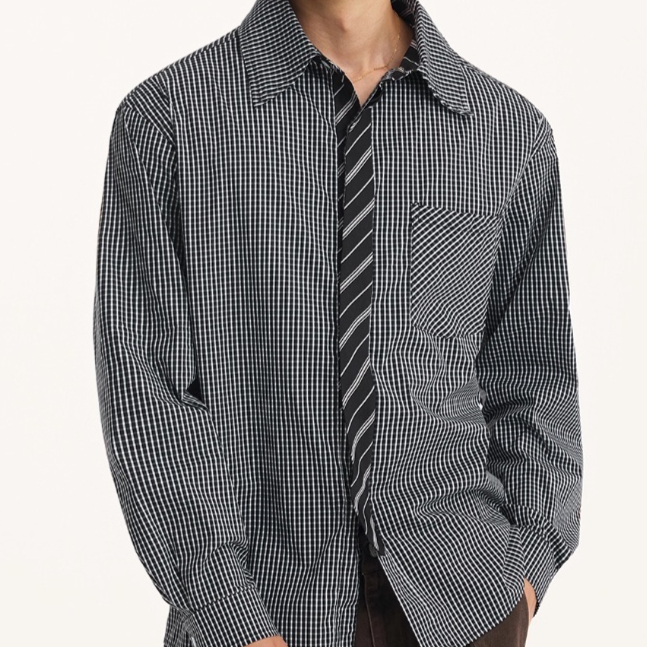 Fake Two-piece Tie High Quality Long Sleeve Shirt Men's Autumn