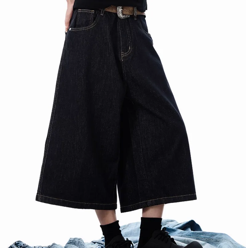 Lyocell Denim Blue Primary Colour Cropped Jeans - Black