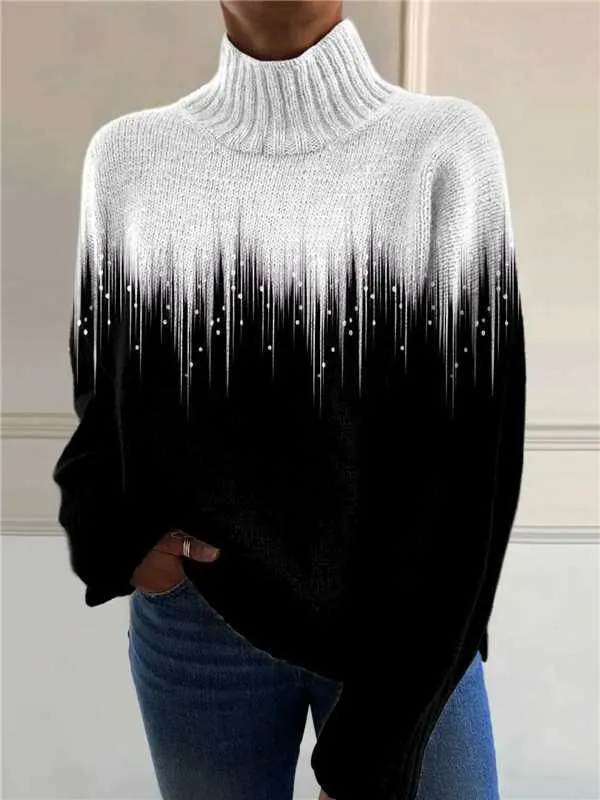Women's Christmas Printed Turtleneck Sweater - 18 E127-4Xl