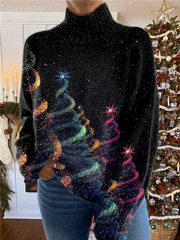 Women's Christmas Printed Turtleneck Sweater 15 E127 - Shop at LoveMi