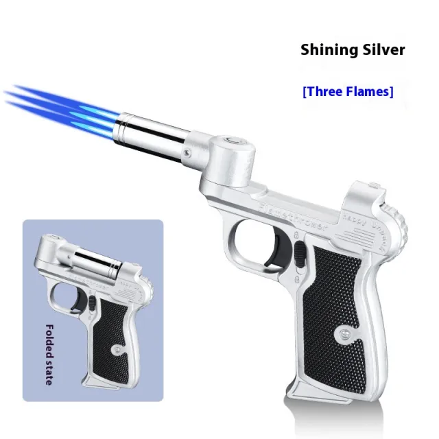 Folding Lighter Inflatable Windproof Flame Gun Points Moxibustion Cigar Outdoor Igniter Sanchong Shining Silver - Shop at LoveMi