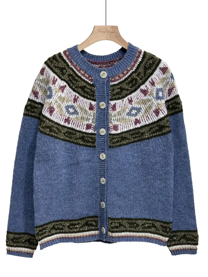Women's Loose All-match 3D Digital Printed Cardigan Jacket - Blue