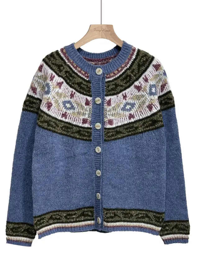 Women's Loose All match 3D Digital Printed Cardigan Jacket Blue - Shop at LoveMi