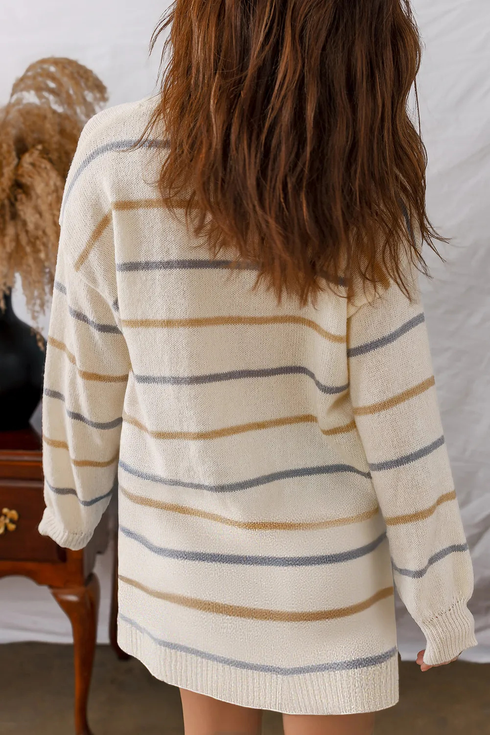 Multicolour Striped Print Drop Shoulder Shift Sweater Mini Dress