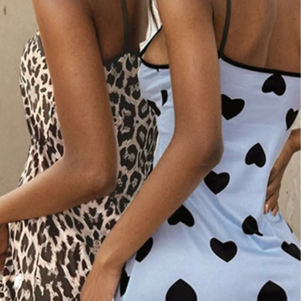 Fashion Hollowed-out Design Sense Women's Slim Fit Slimming Dress - Light Blue Leopard Print