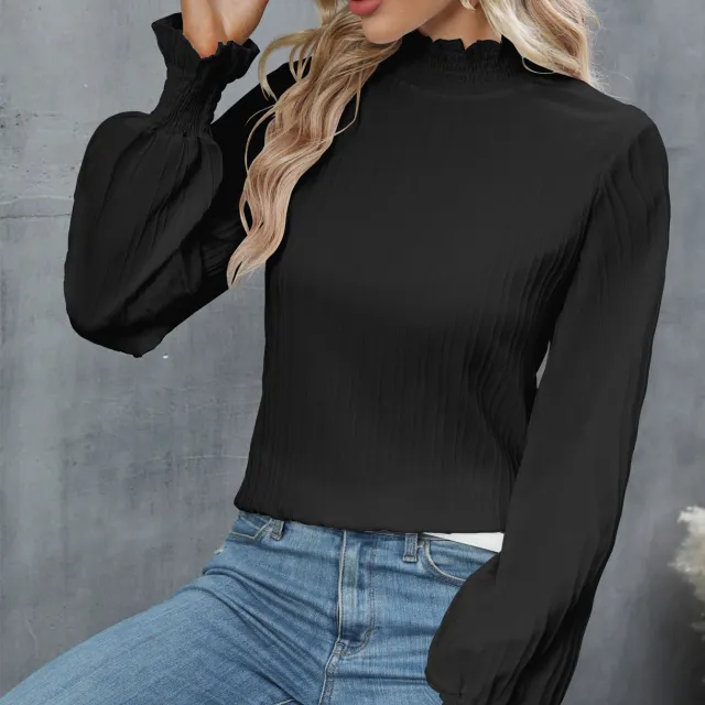 Casual Solid Color Ruffle Sleeve Loose Top For Women Black - Shop at LoveMi