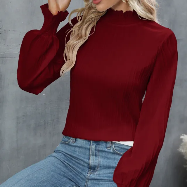 Casual Solid Color Ruffle Sleeve Loose Top For Women Wine - Shop at LoveMi