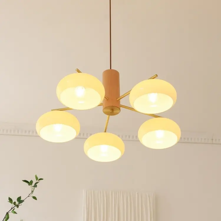 Log Style Glass Cover Chandelier Cream Bedroom Lamps