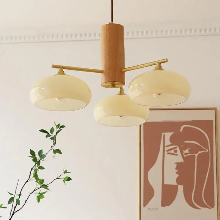 Log Style Glass Cover Chandelier Cream Bedroom