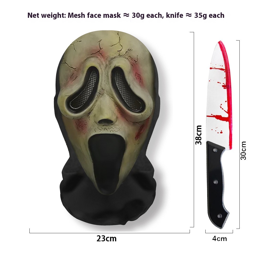 Masque Scream Halloween maillé + couteau — 20 visages 21