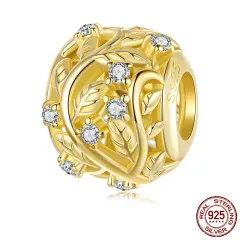 S925 Sterling Silver Plated 14k Golden Leaf Bead Accessories Romantic - Bsc1175 - View 1